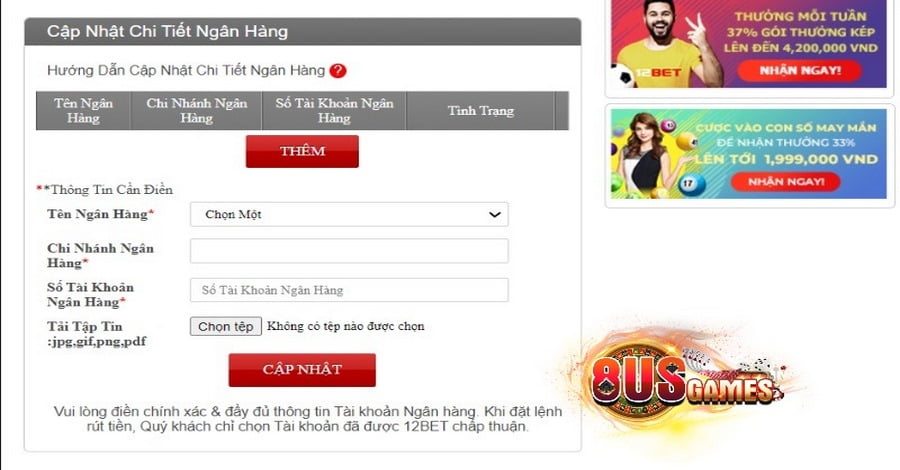Nạp rút tiền đơn giản từ 12bet